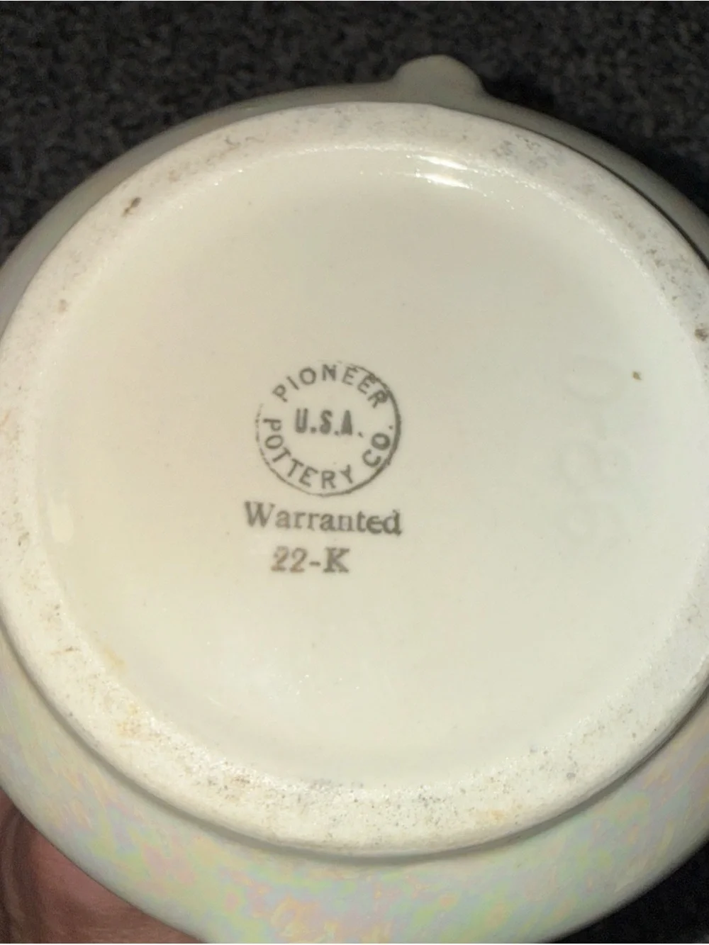 Pioneer Pottery Co. USA Lusterware Pearlized Bud Vase Gold Warranted Handles